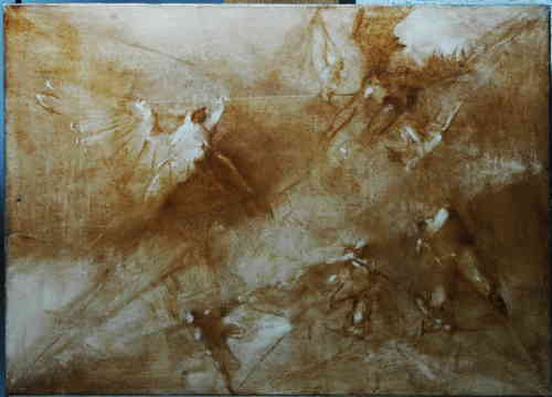 COMBAT CELESTE HST 33X46 CM - © Christophe Thiry, peintre