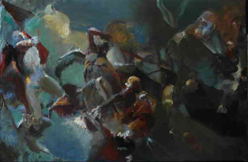 COMBAT CELESTE II HST 27X41 CM - © Christophe Thiry, peintre